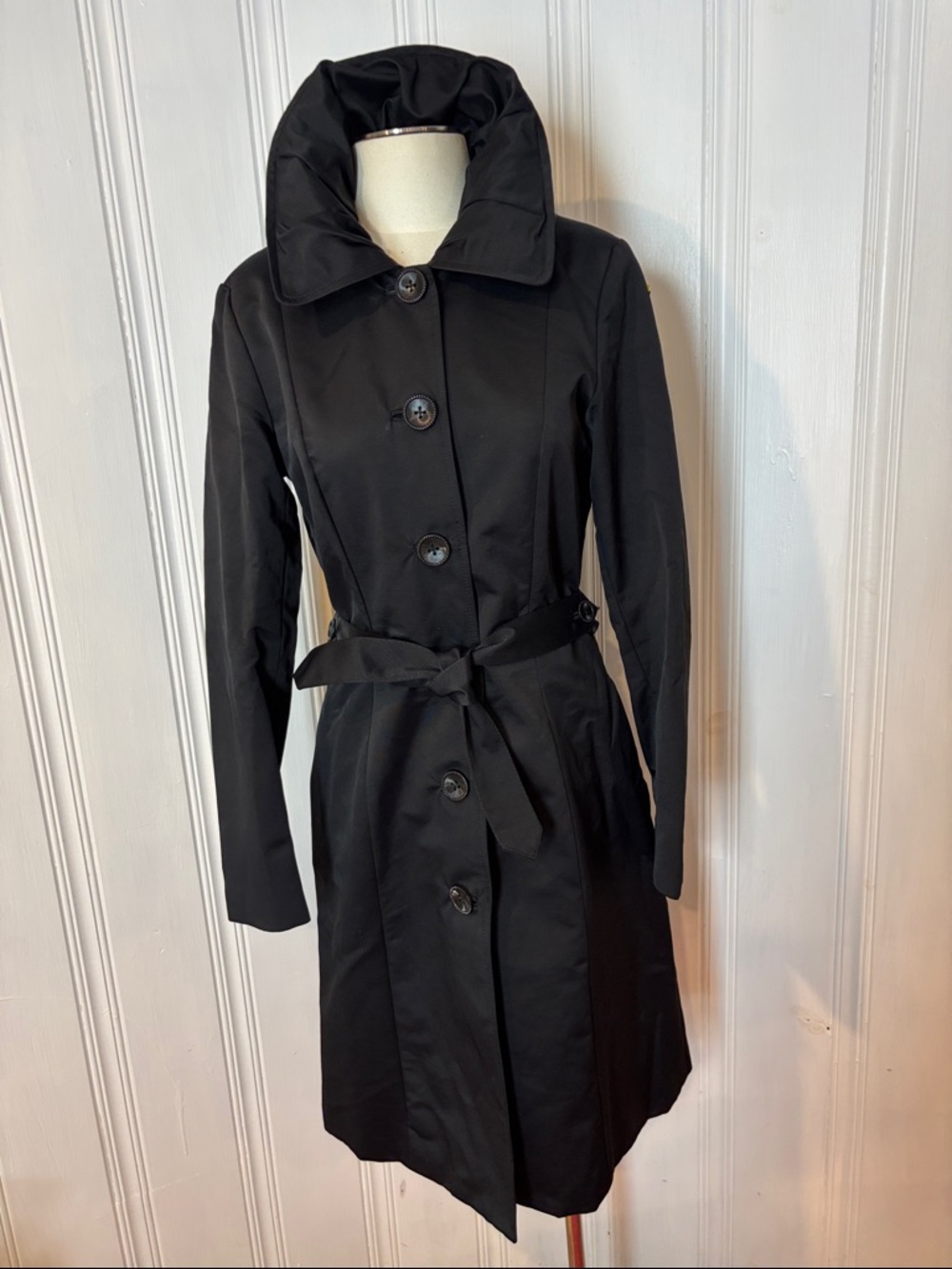 INWEAR Copenhagen Black Cotton Belted Trench Coat w/ Sculptural Collar - US 6